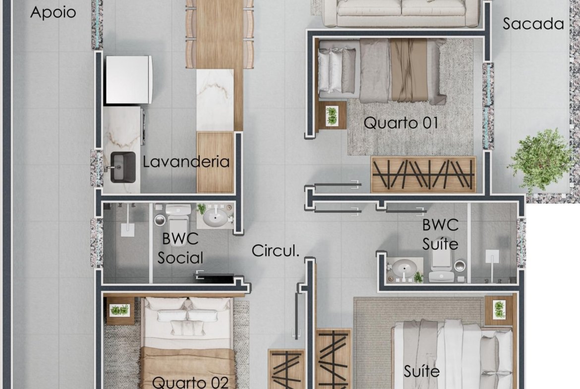 Apartamento com 3 quartos