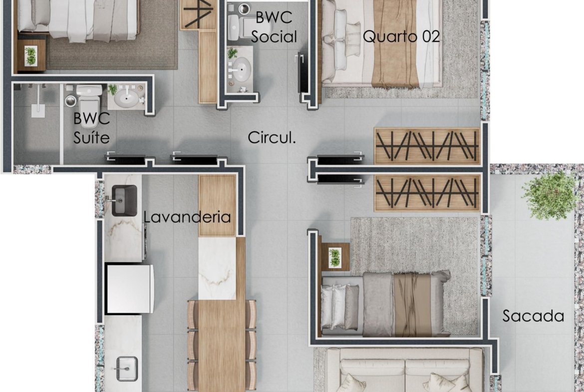 Apartamento com 3 quartos